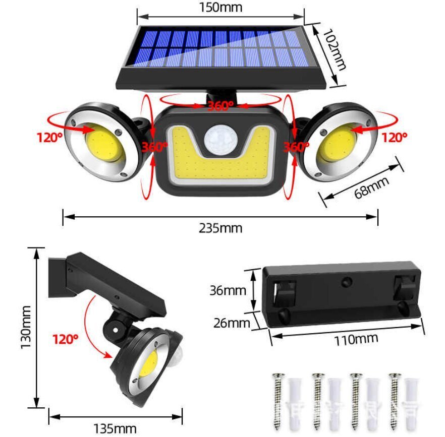 3 daļu modulāra lampa ar kustības sensoru FL-1729 цена и информация | Āra apgaismojums | 220.lv