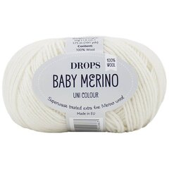 Пряжа Drops Baby Merino 01, 50 г, 175 м. цена и информация | Принадлежности для вязания | 220.lv