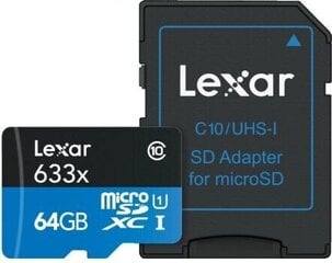 Lexar 64GB 633x microSDHC UHS-I cena un informācija | Atmiņas kartes mobilajiem telefoniem | 220.lv
