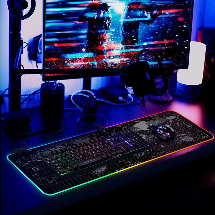 Spēļu peles paliktnis RGB – pasaules karte gaming XXL 80x30cm цена и информация | Peles | 220.lv