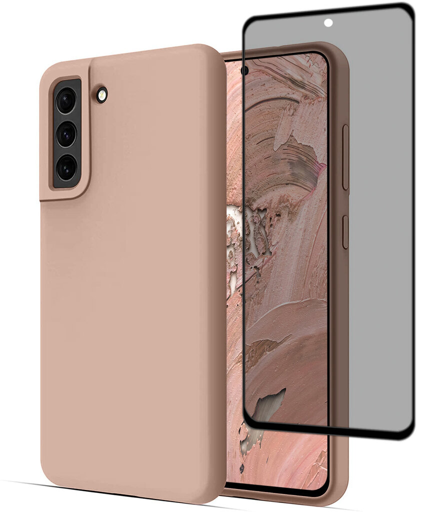 Komplekts - silikona vāciņš paredzēts Samsung Galaxy S21Fe rozā un Privacy aizsargstikls. cena un informācija | Telefonu vāciņi, maciņi | 220.lv