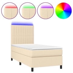 Atsperu gulta ar matraci un LED gaismām vidaXL, 100x200 cm, krēmkrāsas цена и информация | Кровати | 220.lv
