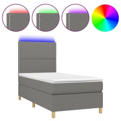 Atsperu gulta ar matraci un LED gaismām vidaXL, 100x200 cm, tumši pelēks цена и информация | Кровати | 220.lv