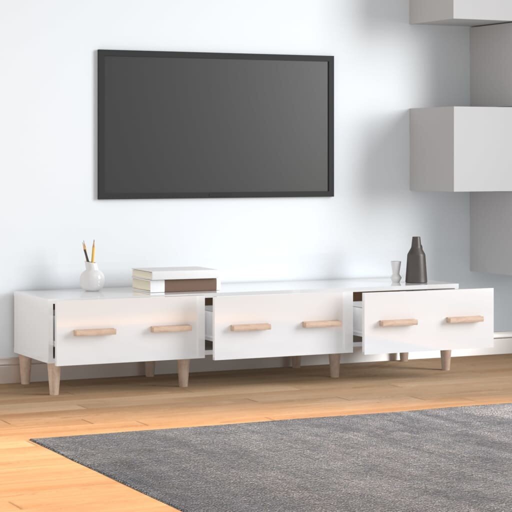 TV galdiņš, balta, 150x34,5x30cm, koka, spīdīgs cena un informācija | TV galdiņi | 220.lv