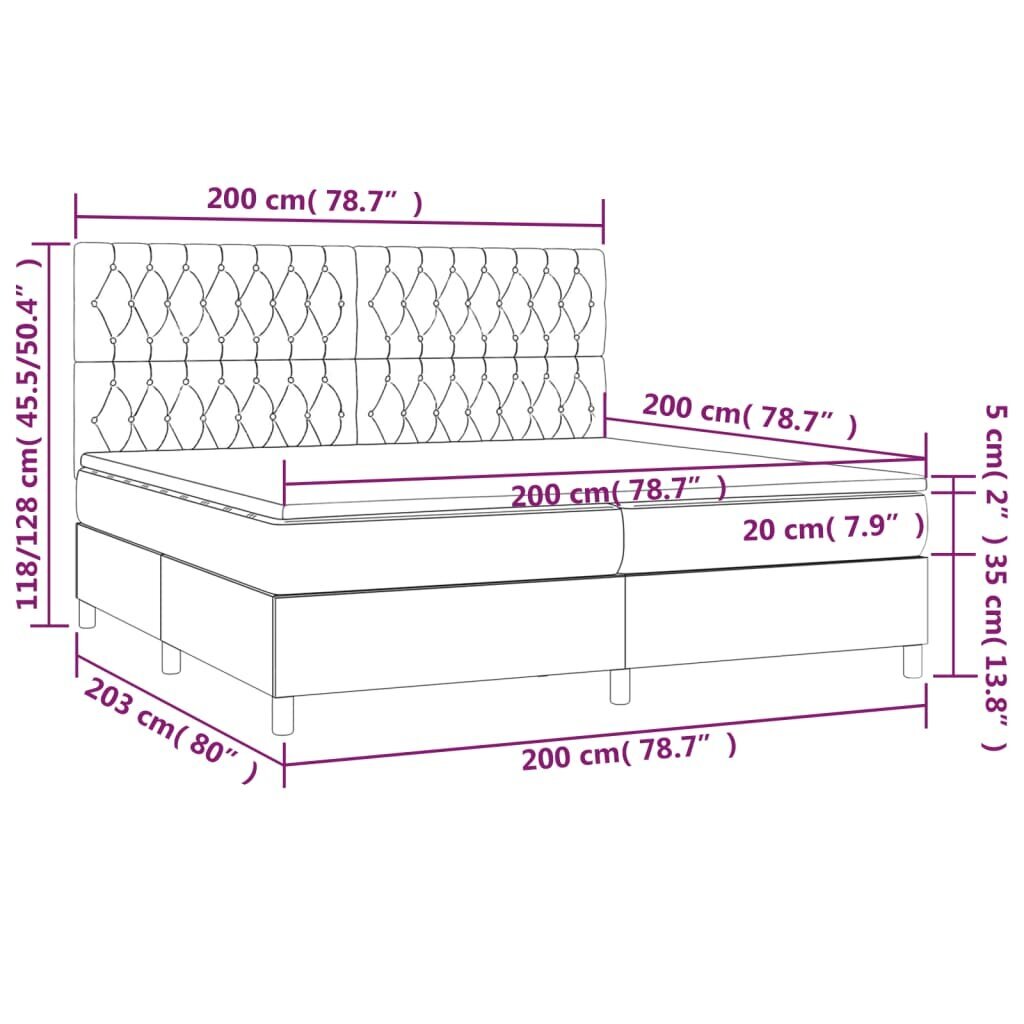 Atsperu gulta ar matraci un LED gaismām vidaXL, 200x200 cm, tumši pelēks cena un informācija | Gultas | 220.lv