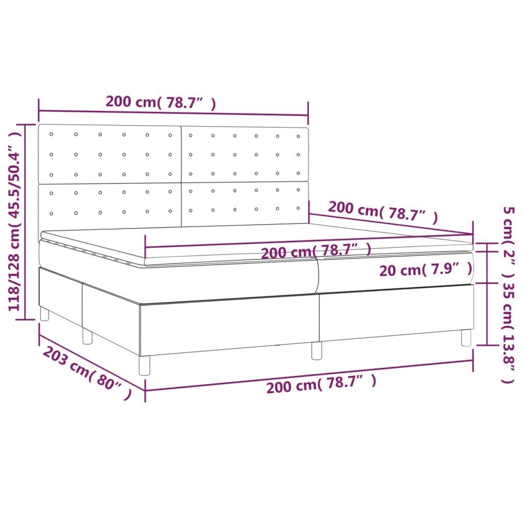 Atsperu gulta ar matraci un LED gaismām vidaXL, 200x200 cm, gaiši pelēks cena un informācija | Gultas | 220.lv