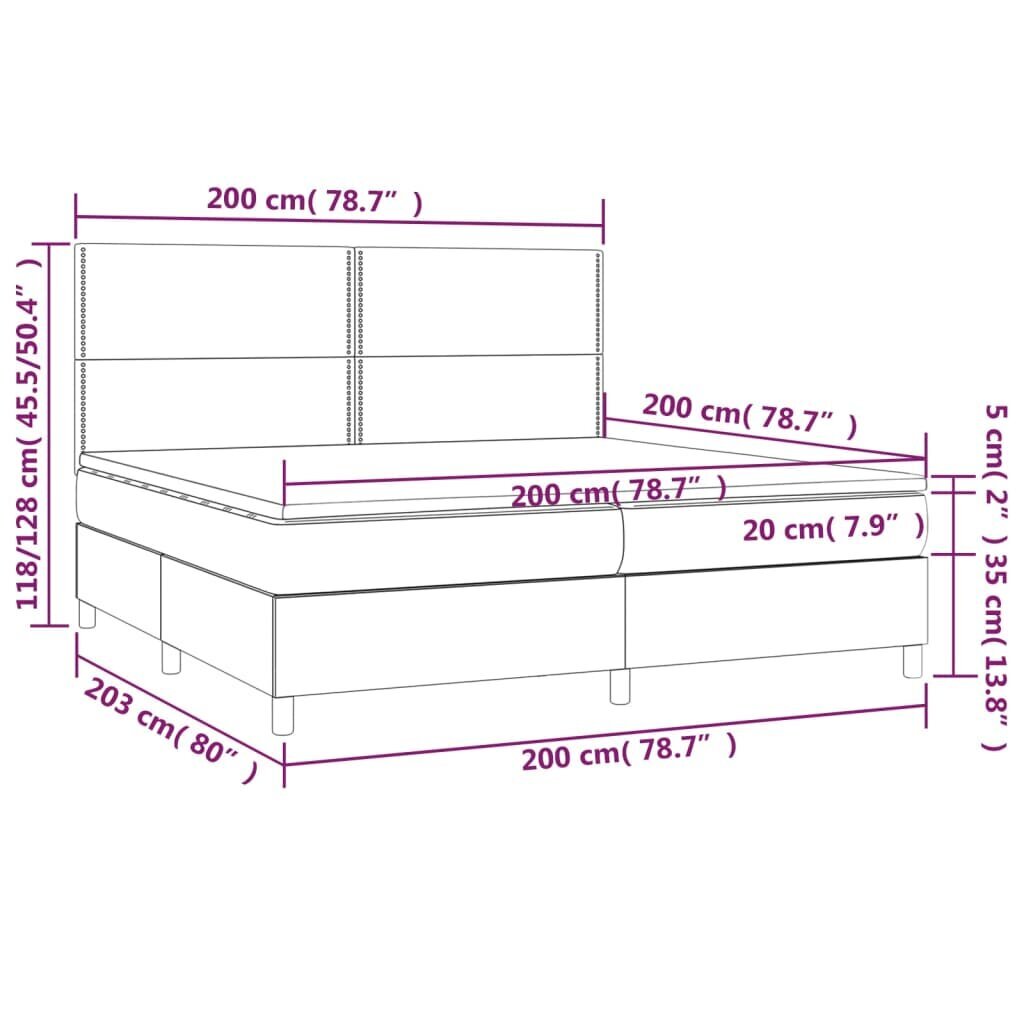 Atsperu gulta ar matraci un LED gaismām vidaXL, 200x200 cm, tumši pelēks цена и информация | Gultas | 220.lv