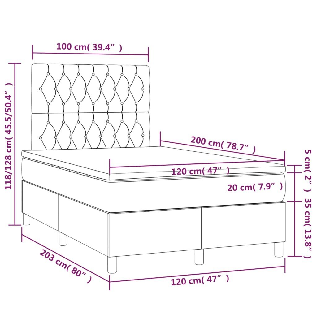 Atsperu gulta ar matraci un LED gaismām vidaXL, 120x200 cm, tumši brūns цена и информация | Gultas | 220.lv