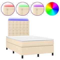 Atsperu gulta ar matraci un LED gaismām vidaXL, 120x200 cm, krēmkrāsas cena un informācija | Gultas | 220.lv