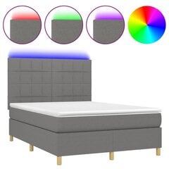 Atsperu gulta ar matraci un LED gaismām vidaXL, 140x200 cm, tumši pelēks cena un informācija | Gultas | 220.lv