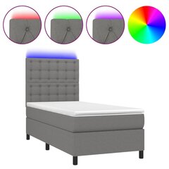 Atsperu gulta ar matraci un LED gaismām vidaXL, 90x200 cm, tumši pelēks cena un informācija | Gultas | 220.lv