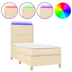 Atsperu gulta ar matraci un LED gaismām vidaXL, 90x200 cm, krēmkrāsas цена и информация | Кровати | 220.lv