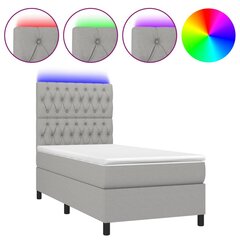 Atsperu gulta ar matraci un LED gaismām vidaXL, 90x190 cm, gaiši pelēks cena un informācija | Gultas | 220.lv