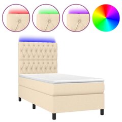 Atsperu gulta ar matraci un LED gaismām vidaXL, 90x190 cm, krēmkrāsas цена и информация | Кровати | 220.lv