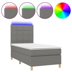 Atsperu gulta ar matraci un LED gaismām vidaXL, 90x190 cm, tumši pelēks цена и информация | Кровати | 220.lv