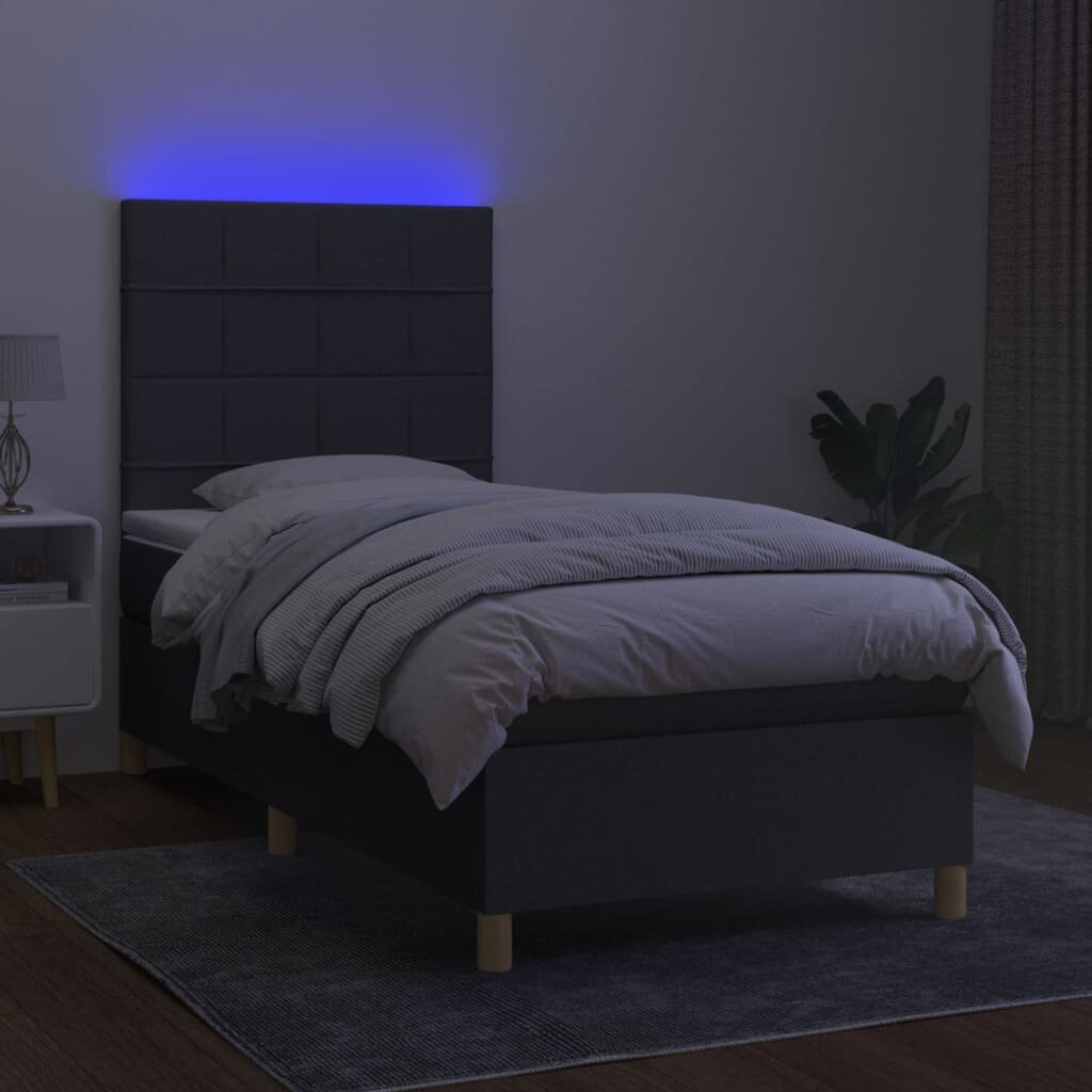 Atsperu gulta ar matraci un LED gaismām vidaXL, 90x190 cm, tumši pelēks цена и информация | Gultas | 220.lv