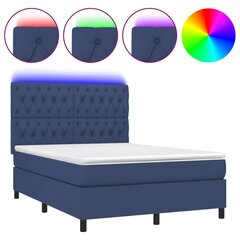 Atsperu gulta ar matraci un LED gaismām vidaXL, 140x190 cm, zils cena un informācija | Gultas | 220.lv