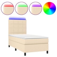 Atsperu gulta ar matraci un LED gaismām vidaXL, 90x190 cm, krēmkrāsas cena un informācija | Gultas | 220.lv