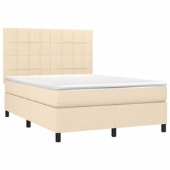 Atsperu gulta ar matraci un LED gaismām vidaXL, 140x190 cm, krēmkrāsas cena un informācija | Gultas | 220.lv