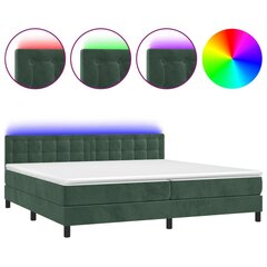Atsperu gulta ar matraci un LED gaismām vidaXL, 200x200 cm, tumši zaļš cena un informācija | Gultas | 220.lv