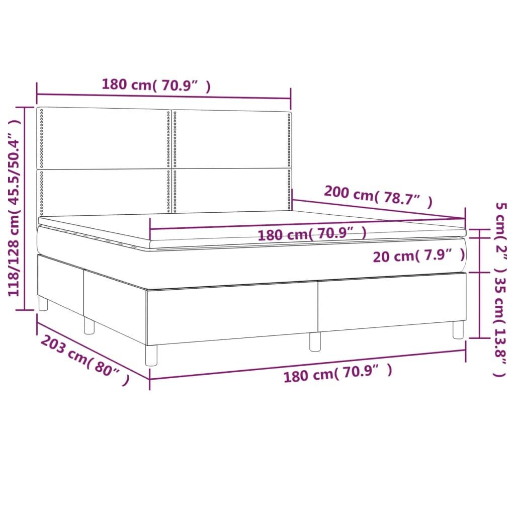 Atsperu gulta ar matraci un LED gaismām vidaXL, 180x200 cm, krēmkrāsas цена и информация | Gultas | 220.lv