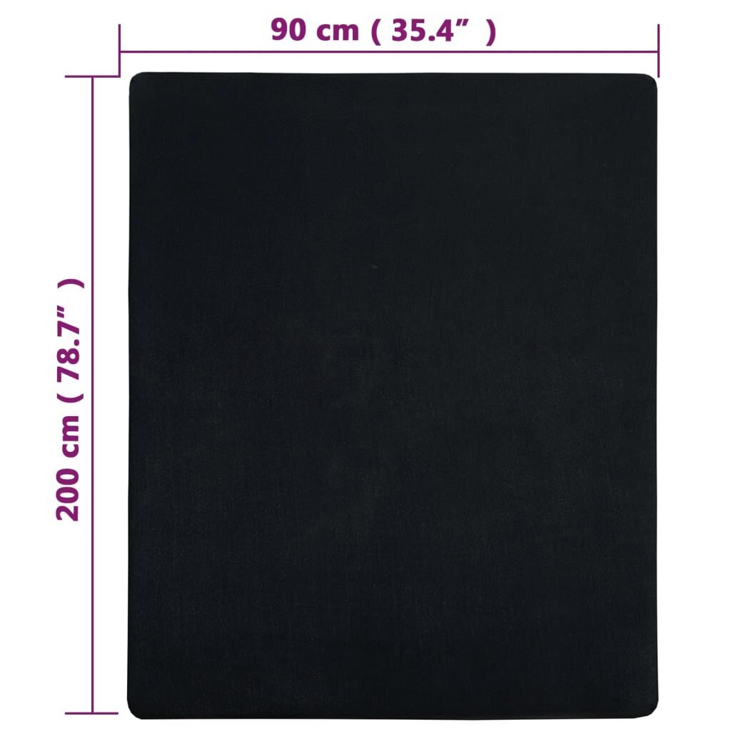 vidaXL palagi ar gumiju, 2 gab., melni, 90x200 cm, kokvilna cena un informācija | Palagi | 220.lv