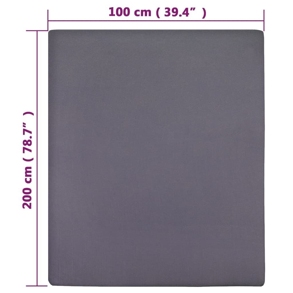 vidaXL palagi ar gumiju, 2 gab., antracītpelēki, 100x200 cm, kokvilna cena un informācija | Palagi | 220.lv