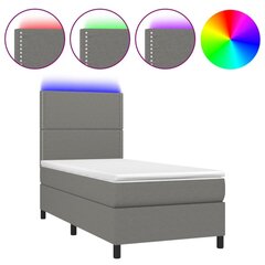 Atsperu gulta ar matraci un LED gaismām vidaXL, 100x200 cm, tumši pelēks cena un informācija | Gultas | 220.lv