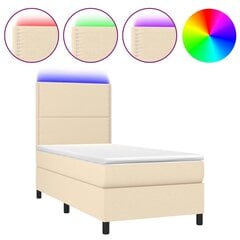 Atsperu gulta ar matraci un LED gaismām vidaXL, 90x200 cm, krēmkrāsas цена и информация | Кровати | 220.lv