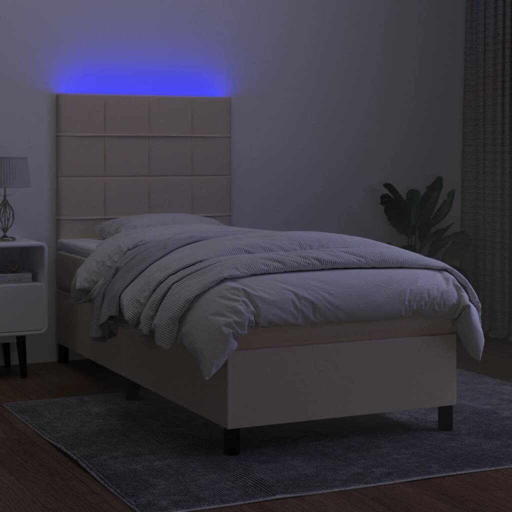Atsperu gulta ar matraci un LED gaismām vidaXL, 90x200 cm, krēmkrāsas цена и информация | Gultas | 220.lv
