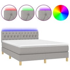 Atsperu gulta ar matraci un LED gaismām vidaXL, 140x190 cm, gaiši pelēks цена и информация | Кровати | 220.lv