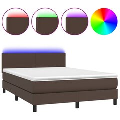 Atsperu gulta ar matraci un LED gaismām vidaXL, 140x190 cm, brūns cena un informācija | Gultas | 220.lv