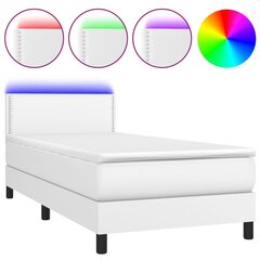 Atsperu gulta ar matraci un LED gaismām vidaXL, 90x190 cm, balts cena un informācija | Gultas | 220.lv
