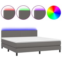 vidaXL atsperu gulta ar matraci, LED, pelēka, 180x200 cm, mākslīgā āda цена и информация | Кровати | 220.lv