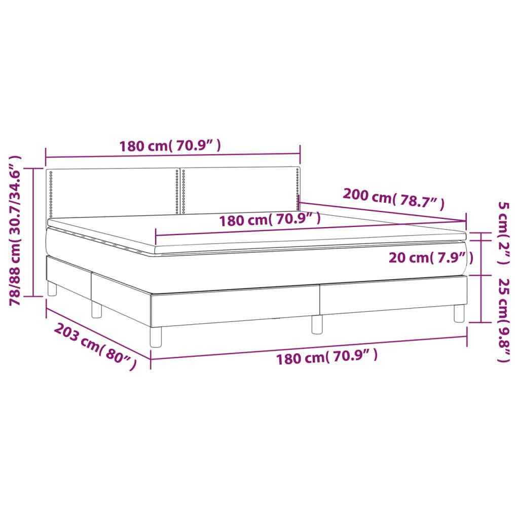 Atsperu gulta ar matraci un LED gaismām vidaXL, 180x200 cm, balts цена и информация | Gultas | 220.lv