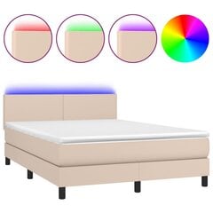 Atsperu gulta ar matraci un LED gaismām vidaXL, 140x200 cm, kapučīno cena un informācija | Gultas | 220.lv