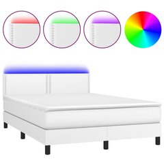 Atsperu gulta ar matraci un LED gaismām vidaXL, 140x200 cm, balts цена и информация | Кровати | 220.lv