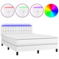 Atsperu gulta ar matraci un LED gaismām vidaXL, 140x200 cm, balts cena un informācija | Gultas | 220.lv