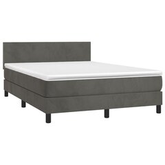 vidaXL atsperu gulta ar matraci, LED, tumši pelēks samts, 140x200 cm cena un informācija | Gultas | 220.lv