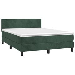 Atsperu gulta ar matraci un LED gaismām vidaXL, 140x200 cm, tumši zaļš cena un informācija | Gultas | 220.lv