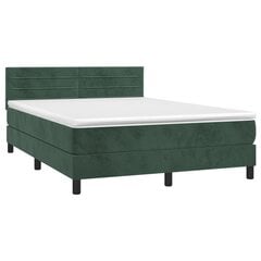 Atsperu gulta ar matraci un LED gaismām vidaXL, 140x200 cm, tumši zaļš cena un informācija | Gultas | 220.lv