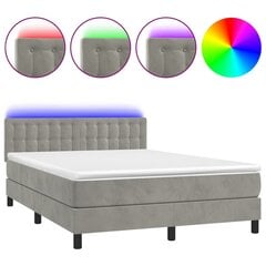 Atsperu gulta ar matraci un LED gaismām vidaXL, 140x200 cm, gaiši pelēks cena un informācija | Gultas | 220.lv
