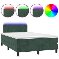 Atsperu gulta ar matraci un LED gaismām vidaXL, 120x200 cm, tumši zaļš cena un informācija | Gultas | 220.lv