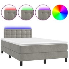 Atsperu gulta ar matraci un LED gaismām vidaXL, 120x200 cm, gaiši pelēks cena un informācija | Gultas | 220.lv
