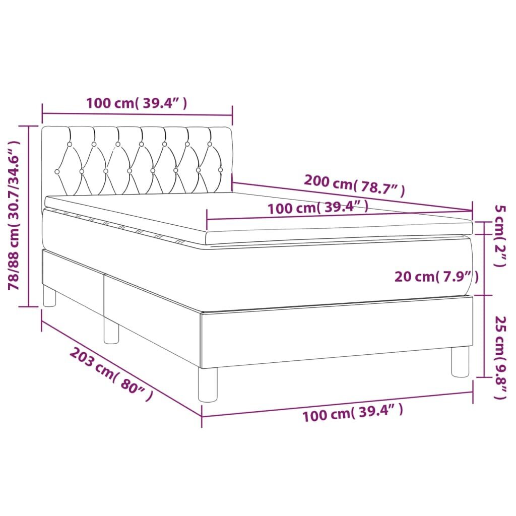 Atsperu gulta ar matraci un LED gaismām vidaXL, 100x200 cm, melns cena un informācija | Gultas | 220.lv