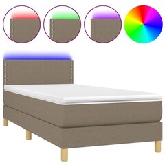 Atsperu gulta ar matraci un LED gaismām vidaXL, 100x200 cm, pelēkbrūns cena un informācija | Gultas | 220.lv