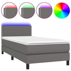 Atsperu gulta ar matraci un LED gaismām vidaXL, 100x200 cm, pelēks cena un informācija | Gultas | 220.lv