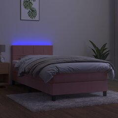 Atsperu gulta ar matraci un LED gaismām vidaXL, 100x200 cm, rozā cena un informācija | Gultas | 220.lv