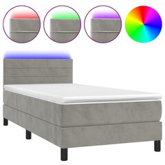 Atsperu gulta ar matraci un LED gaismām vidaXL, 100x200 cm, gaiši pelēks cena un informācija | Gultas | 220.lv