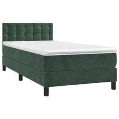 Atsperu gulta ar matraci un LED gaismām vidaXL, 100x200 cm, tumši zaļš cena un informācija | Gultas | 220.lv